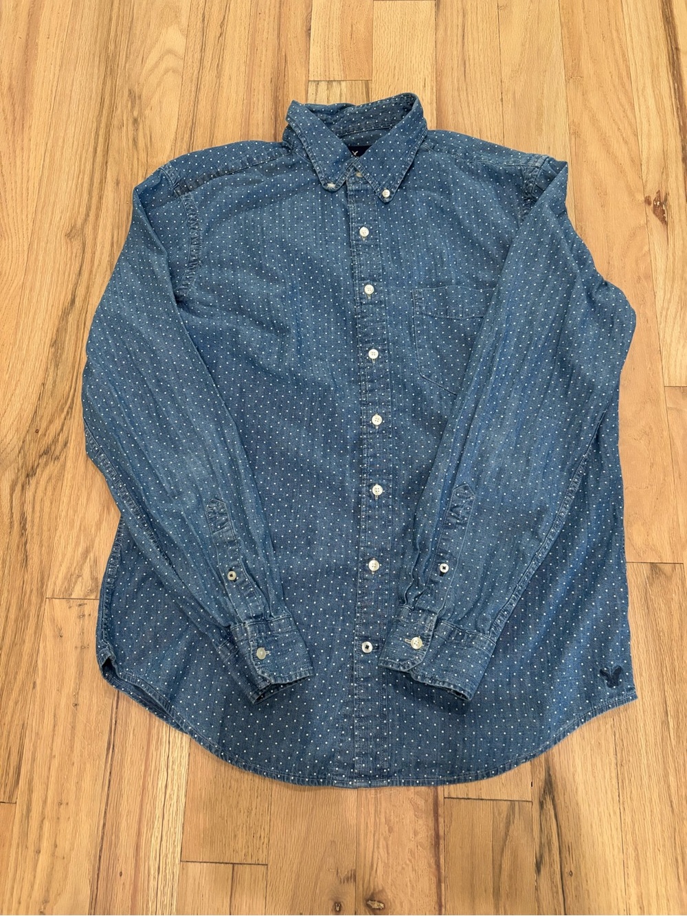 American Eagle Outfitters Navy Dot-Print Button-Down Shirt